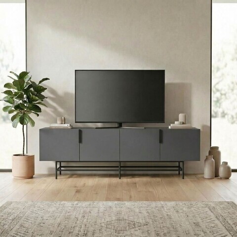 Comoda TV, Hanah Home, Eldia, 200x55x35 cm, PAL, Antracit / Negru