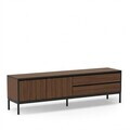 Comoda TV, Hanah Home, Lorenza, 180x55x40 cm, PAL, Nuc Milano / Negru lemn / Negru