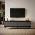 Comoda TV, Hanah Home, Lorenza, 180x55x40 cm, PAL, Antracit / Negru lemn / Negru