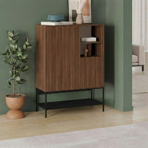 Consola, Hanah Home, Amira, 90x125x40 cm, PAL, Nuc Milano / Negru lemn / Negru