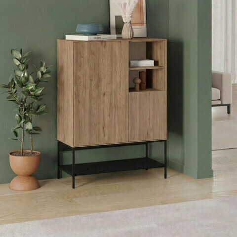 Bufet, Hanah Home, Amira, 90x125x40 cm, PAL, Stejar Sepet / Lemn Negru / Negru