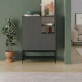 Bufet, Hanah Home, Amira, 90x125x40 cm, PAL, Antracit / Negru lemn / Negru