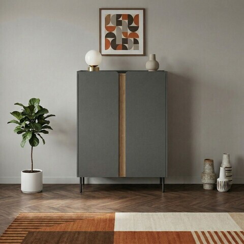 Bufet, Hanah Home, Lucile, 90x120.4x40.5 cm, PAL, Antracit / Stejar Septentrional / Negru