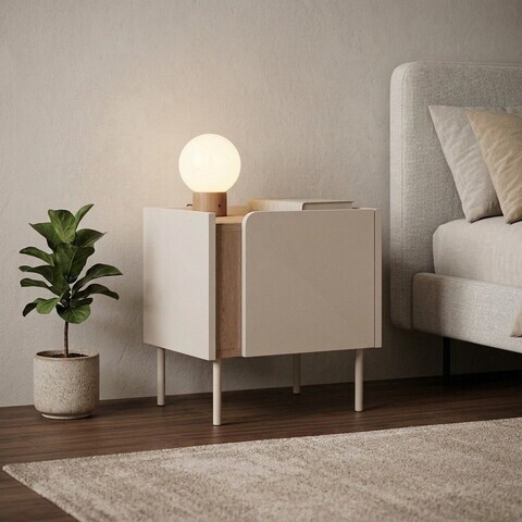 Noptiera, Hanah Home, Lucile, 45.5x47.8x35 cm, PAL, Stejar Sepet / Gresie