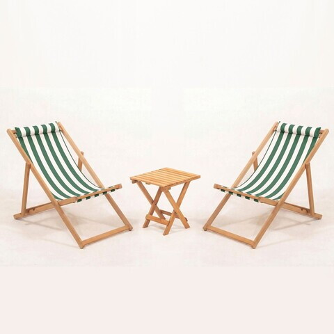 Set masa si scaune de gradina (3 Pieces), Hanah Home, Myn03, LEMN DE CARPEN, Verde/Alb