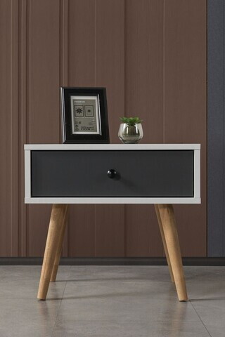 Noptiera, Hanah Home, Vita 5102, 55x49x55 cm, PAL, Alb / Antracit