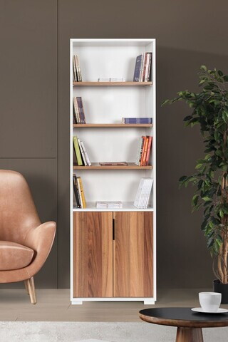 Corp biblioteca, Hanah Home, Evm 8101, 60x187x30 cm, PAL, Alb/Maro