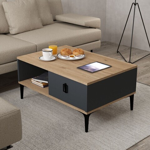 Masuta de cafea, Hanah Home, Sare 2003, 90x41.5x60 cm, PAL, Stejar safir / Antracit