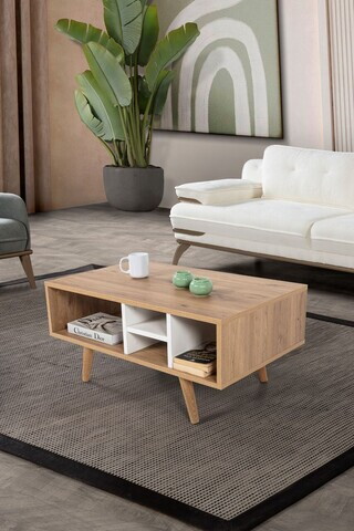 Masuta de cafea, Hanah Home, Sina 2020, 90x43x55 cm, PAL, Stejar Safir / Alb
