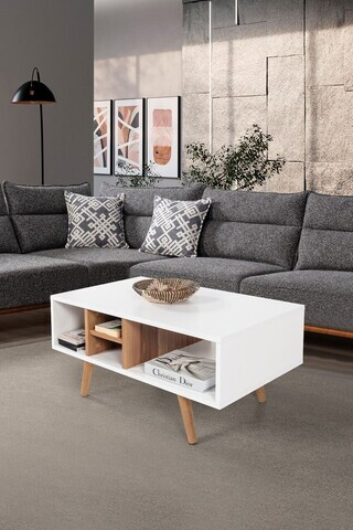 Masuta de cafea, Hanah Home, Sina 2024, 90x43x55 cm, PAL, Alb/Maro