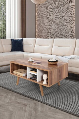 Masuta de cafea, Hanah Home, Sina 2025, 90x43x55 cm, PAL, Nuc/Alb