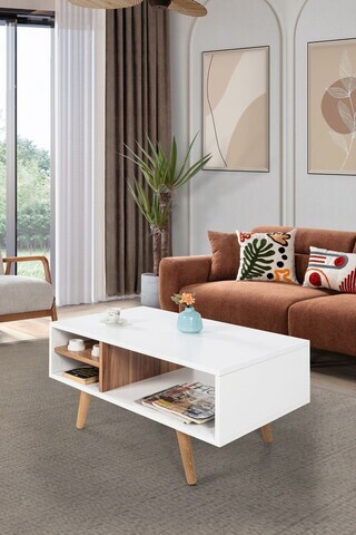 Masuta de cafea, Hanah Home, Venüs 2031, 90x43x55 cm, PAL, Alb/Maro