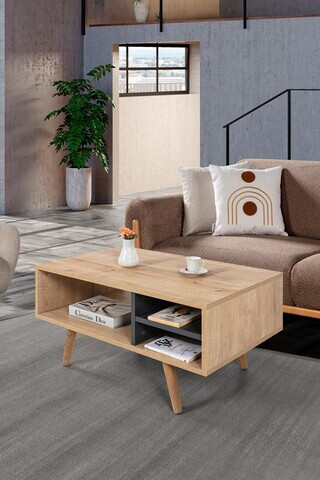 Masuta de cafea, Hanah Home, Venüs 2033, 90x43x55 cm, PAL, Stejar safir / Antracit