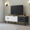 Comoda TV, Hanah Home, Neva 3501, 150x50x35 cm, PAL, Stejar / Alb / Antracit