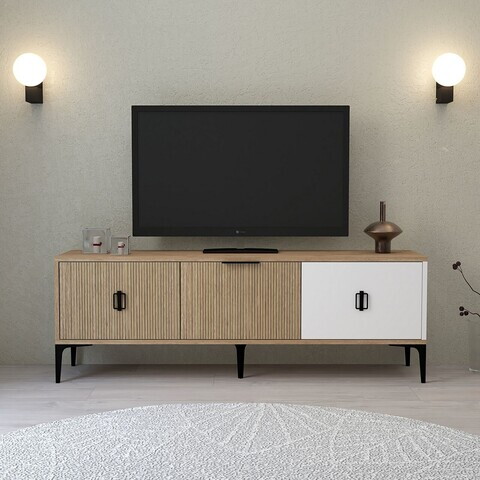 Comoda TV, Hanah Home, Neva 3502, 150x50x35 cm, PAL, Stejar / Alb