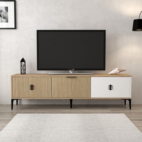 Comoda TV, Hanah Home, Neva 3802, 180x50x35 cm, PAL, Stejar / Alb