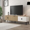 Comoda TV, Hanah Home, Neva 3802, 180x50x35 cm, PAL, Stejar / Alb