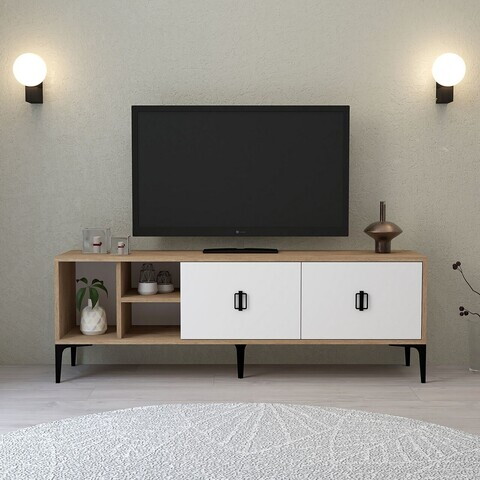 Comoda TV, Hanah Home, Era 3504, 150x50x35 cm, PAL, Stejar Safir / Alb