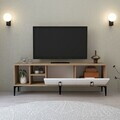 Comoda TV, Hanah Home, Era 3504, 150x50x35 cm, PAL, Stejar Safir / Alb