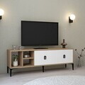 Comoda TV, Hanah Home, Era 3504, 150x50x35 cm, PAL, Stejar Safir / Alb