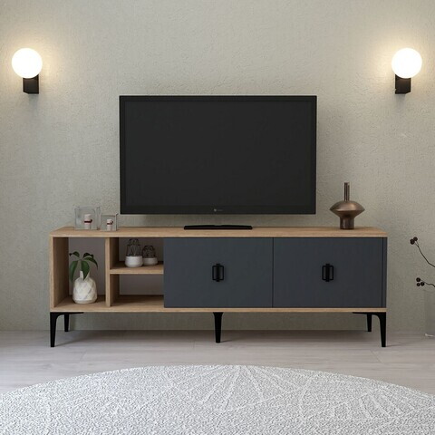 Comoda TV, Hanah Home, Era 3505, 150x50x35 cm, PAL, Stejar safir / Antracit