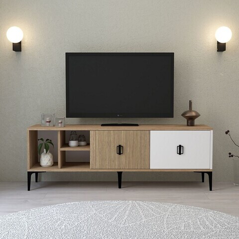Comoda TV, Hanah Home, Era 3506, 150x50x35 cm, PAL, Stejar / Alb