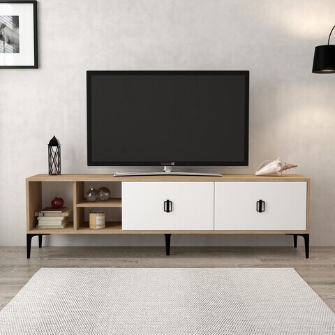 Comoda TV, Hanah Home, Era 3804, 180x50x35 cm, PAL, Stejar Safir / Alb