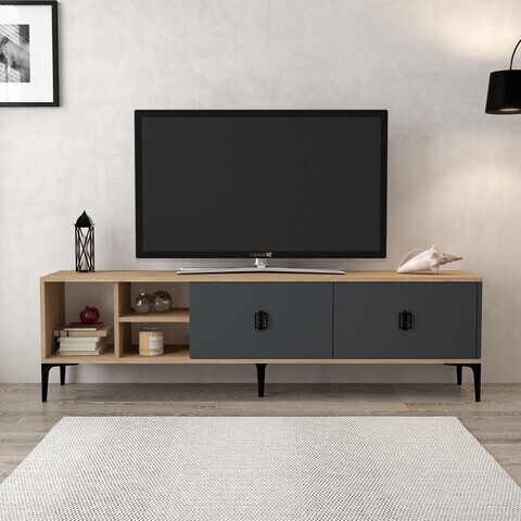 Comoda TV, Hanah Home, Era 3805, 180x50x35 cm, PAL, Stejar safir / Antracit