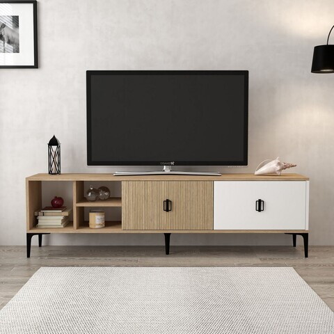 Comoda TV, Hanah Home, Era 3806, 180x50x35 cm, PAL, Stejar / Alb