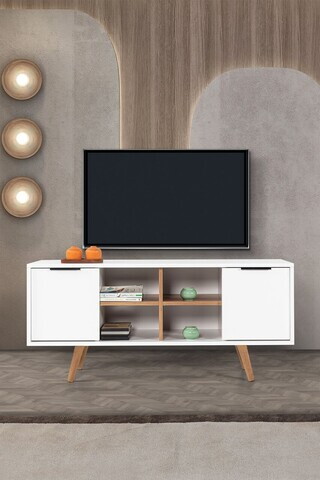 Comoda TV, Hanah Home, Sina 3318, 130x59x35 cm, PAL, Alb/Maro