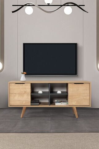 Comoda TV, Hanah Home, Sina 3319, 130x59x35 cm, PAL, Stejar safir / Antracit