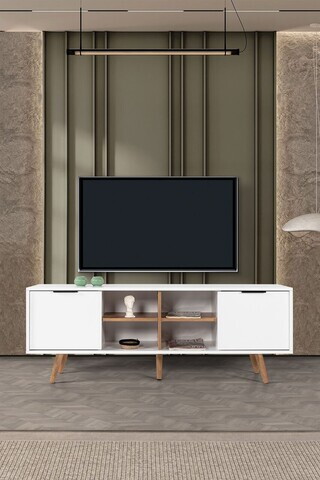 Comoda TV, Hanah Home, Sina 3618, 160x59x35 cm, PAL, Alb/Maro
