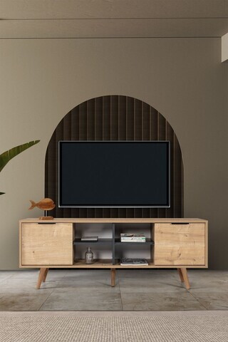 Comoda TV, Hanah Home, Sina 3619, 160x59x35 cm, PAL, Stejar safir / Antracit