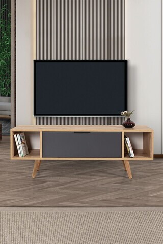 Comoda TV, Hanah Home, Mesir 3324, 130x47x35 cm, PAL, Stejar safir / Antracit