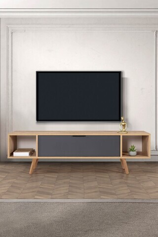 Comoda TV, Hanah Home, Mesir 3624, 160x47x35 cm, PAL, Stejar safir / Antracit