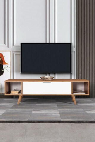 Comoda TV, Hanah Home, Mesir 3626, 160x47x35 cm, PAL, Nuc/Alb