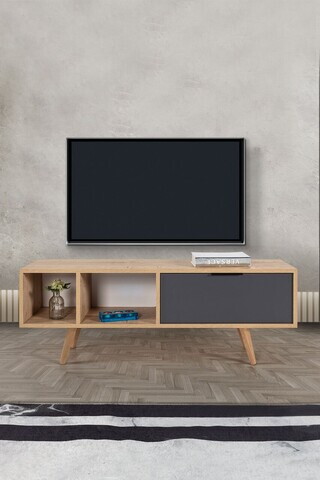Comoda TV, Hanah Home, Venüs 3341, 130x46x35 cm, PAL, Stejar safir / Antracit