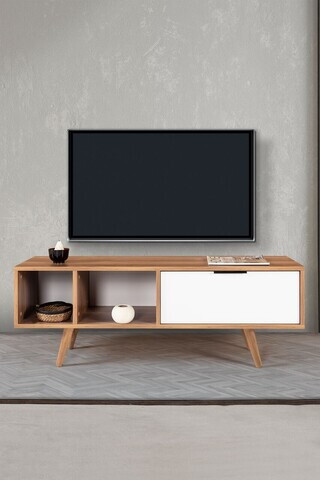 Comoda TV, Hanah Home, Venüs 3344, 130x46x35 cm, PAL, Nuc/Alb