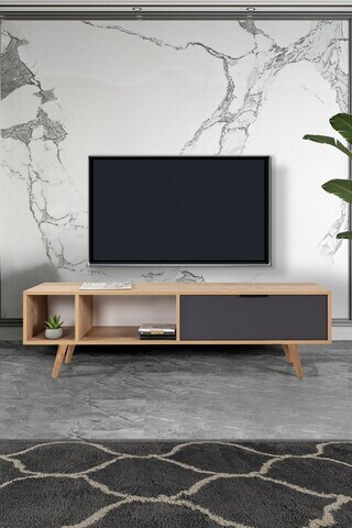 Comoda TV, Hanah Home, Venüs 3641, 160x46x35 cm, PAL, Stejar safir / Antracit