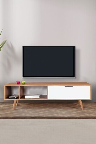 Comoda TV, Hanah Home, Venüs 3644, 160x46x35 cm, PAL, Nuc/Alb