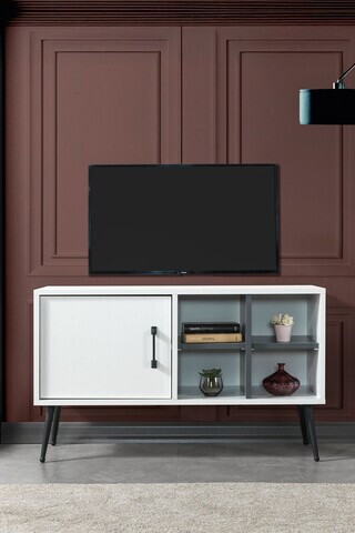 Comoda TV, Hanah Home, Şile 3112, 100x60x35 cm, PAL, Alb / Antracit
