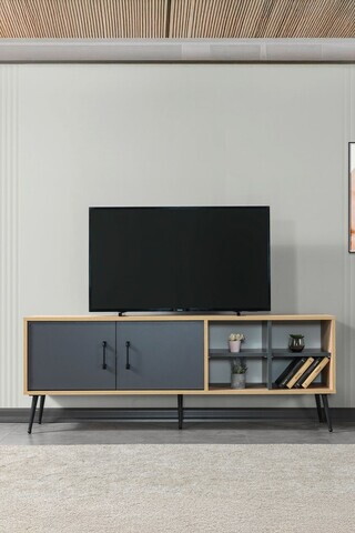 Comoda TV, Hanah Home, Şile 3609, 160x60x35 cm, PAL, Stejar safir / Antracit