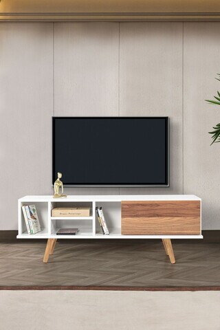 Comoda TV, Hanah Home, Ela 3330, 130x47x35 cm, PAL, Alb/Maro