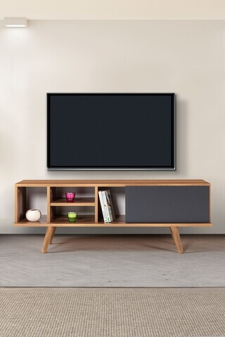 Comoda TV, Hanah Home, Ela 3331, 130x47x35 cm, PAL, Nuc / Antracit