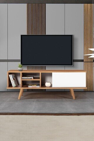 Comoda TV, Hanah Home, Ela 3333, 130x47x35 cm, PAL, Nuc/Alb