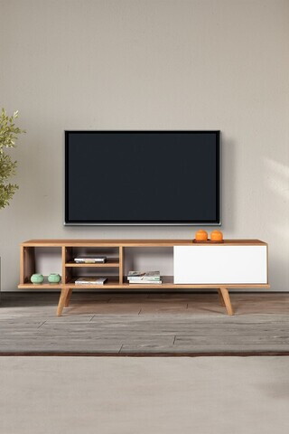 Comoda TV, Hanah Home, Ela 3633, 160x47x35 cm, PAL, Nuc/Alb