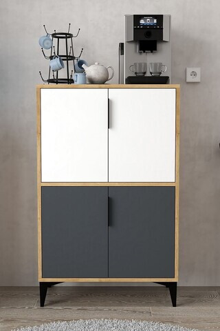 Dulap multifunctional, Hanah Home, Ada 1404, 72x114x36.5 cm, PAL, Stejar Safir / Alb / Antracit