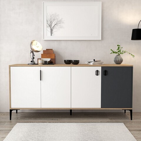 Consola, Hanah Home, Neva 4002, 180x81x44 cm, PAL, Stejar / Alb / Antracit