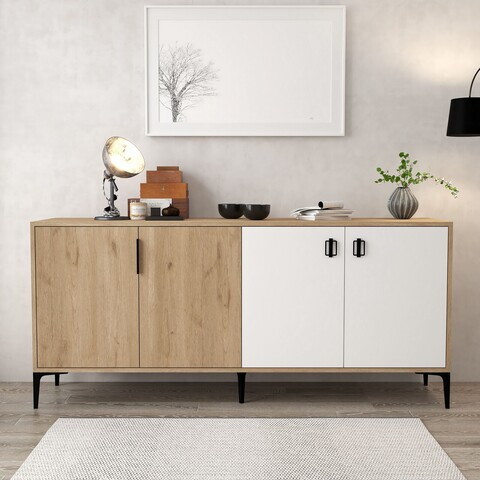 Consola, Hanah Home, Neva 4003, 180x81x44 cm, PAL, Stejar Safir / Alb
