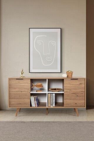 Consola, Hanah Home, Sina 4621, 160x82x44 cm, PAL, Stejar Safir / Alb